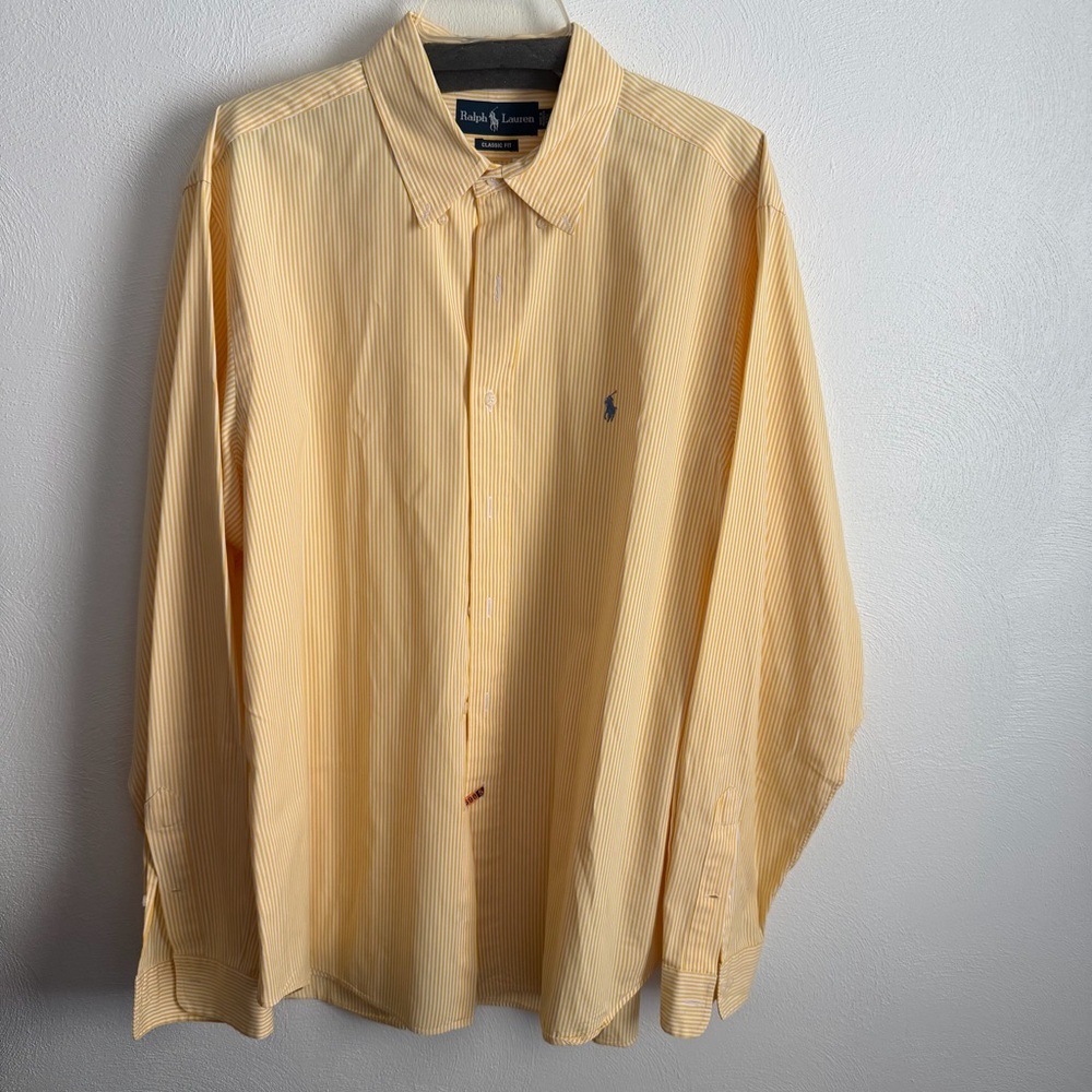 Ralph Lauren Polo XL classic fit yellow striped button down 17 1/2  36/37